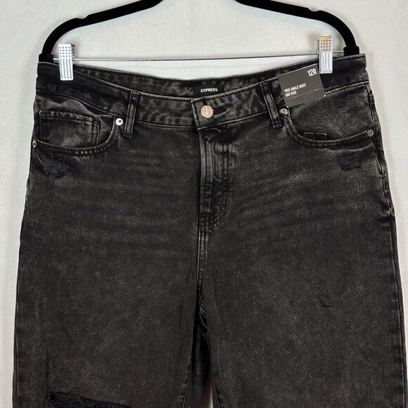 Express Women's Faded Black 90's Ankle Boot Mid Rise Jeans Sz 12R NWT Distressed - Picture 2 of 13